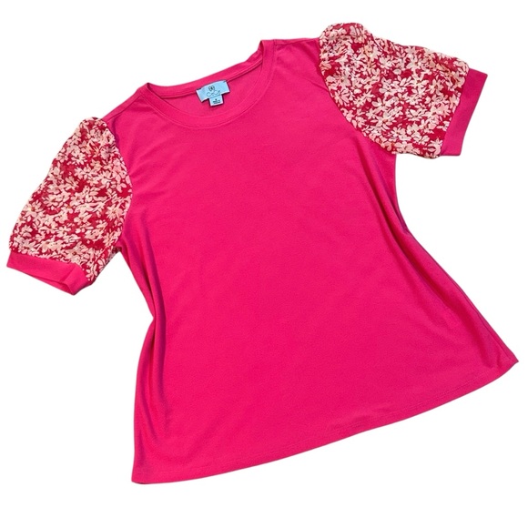 CeCe Tops - CECE Blouse Puff sleeves Pull over Scoop neck Floral Daisies Medium Like new